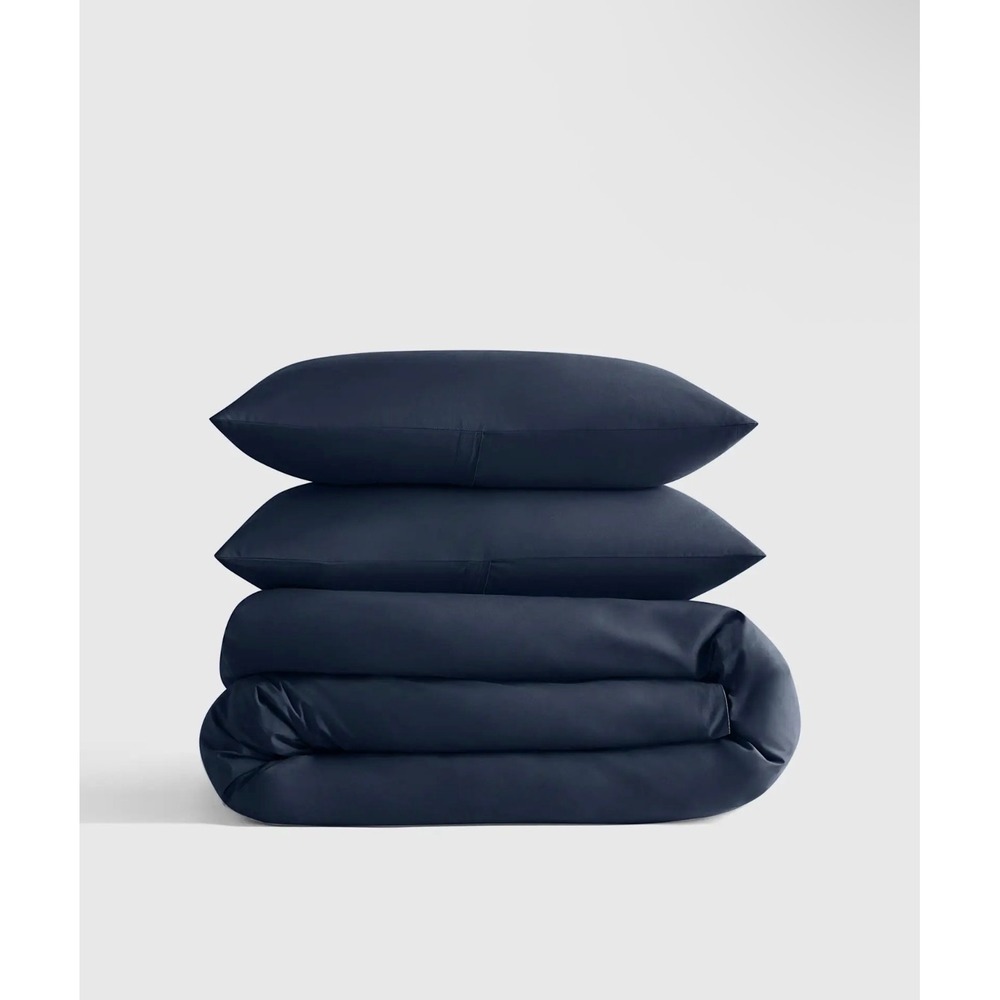 Quince Organic Cotton Percale Duvet Cover Set Full/Queen Navy - Picture 2 of 10